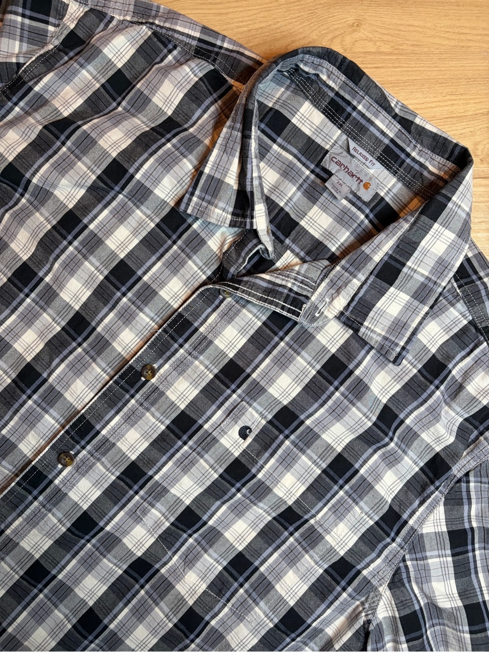 Carhartt Relaxed Fit Black White Plaid Short Sleeve Work Shirt Mens 2XL 101551